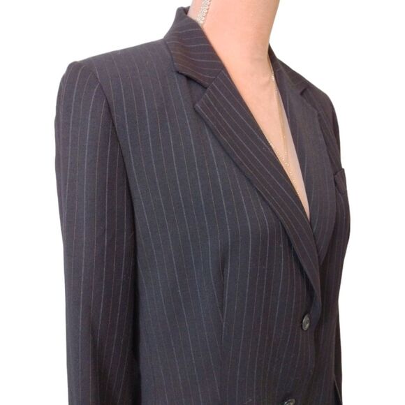 LOFT Y2K Plus 14P Black Grey Wool Blend Pen Stripe Single Breasted Blazer - Picture 6 of 14
